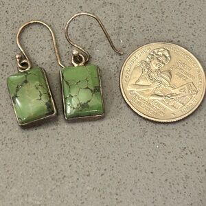 Sterling Silver Green Jasper Rectangle Drop Earrings